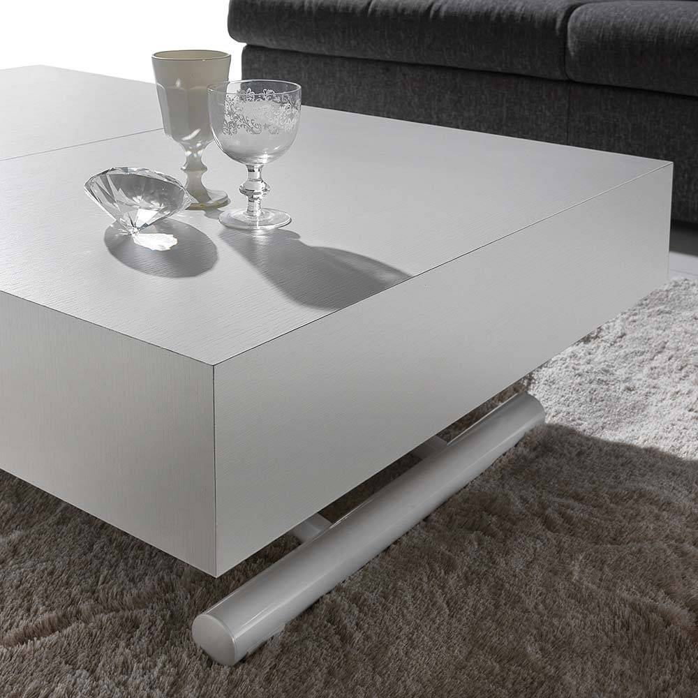 Table basse 120x80 convertible en table à manger – 3 allonges, style contemporain finition BLANC – en vente près de Cassis
