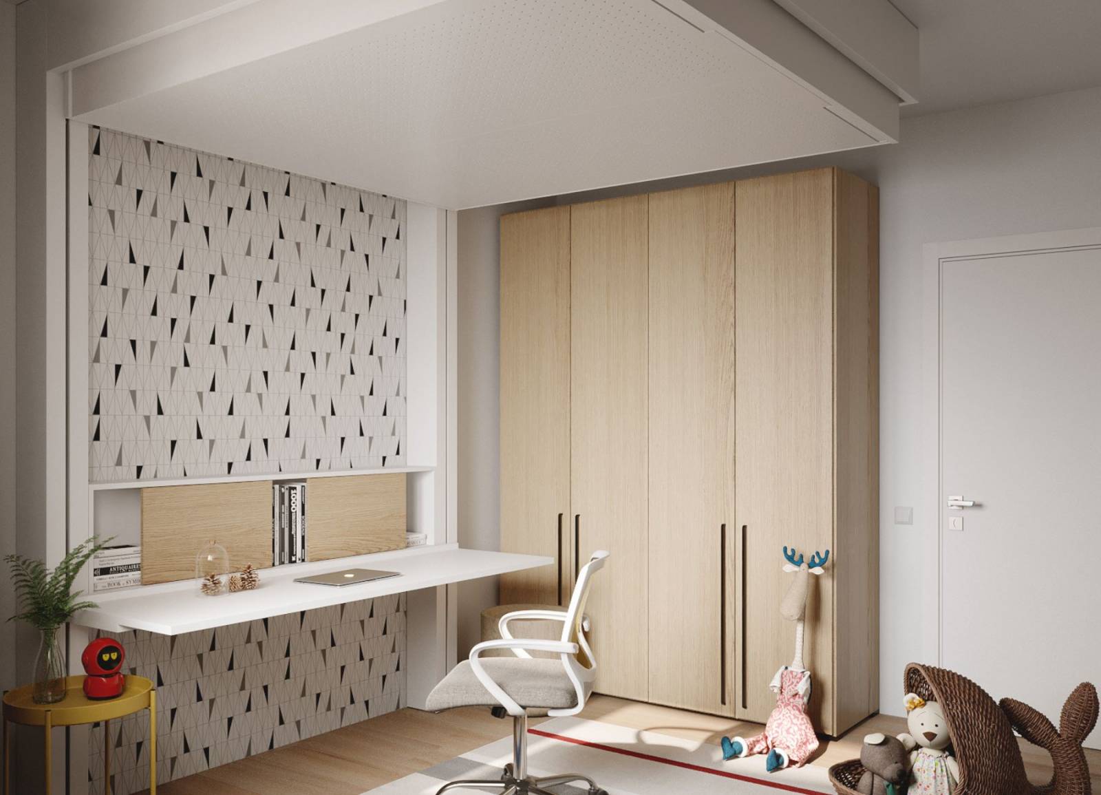 Lit escamotable au plafond ELECTRIQUE avec un couchage king size de 180X200 et un bureau synchronisé parfait pour télétravailler du côté d'Antibes 06