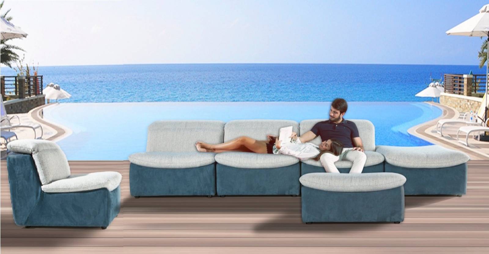 Canapé modulable en modulant les éléments de façon différente à tout moment selon votre volonté à côté à Saint-Cyr-sur-mer proche de Bandol.