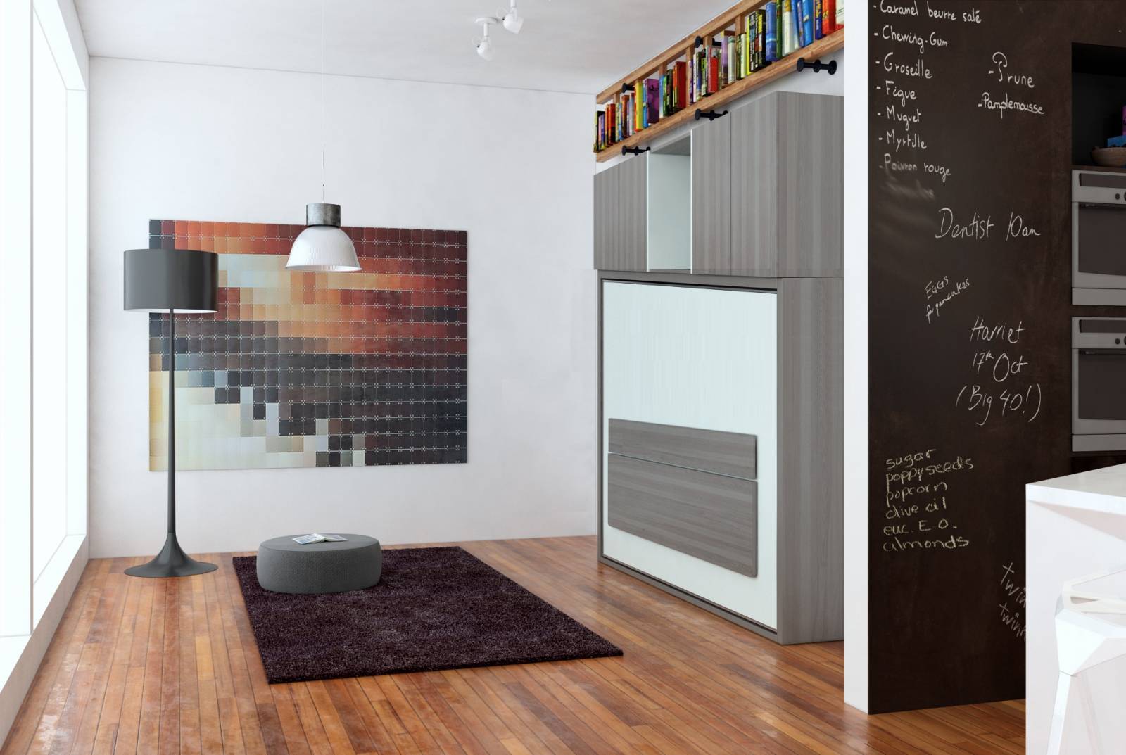 Exemple de lit relevable horizontal 160X200 avec espace bureau intégré repliable à la vente près d'Aix en Provence