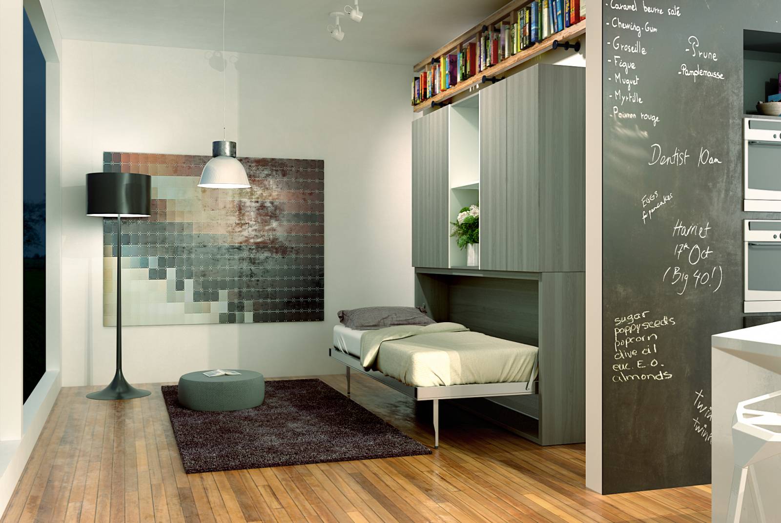 Exemple de lit escamotable une personne 90x200 cm avec espace bureau livrable à Montpellier dans l'Hérault