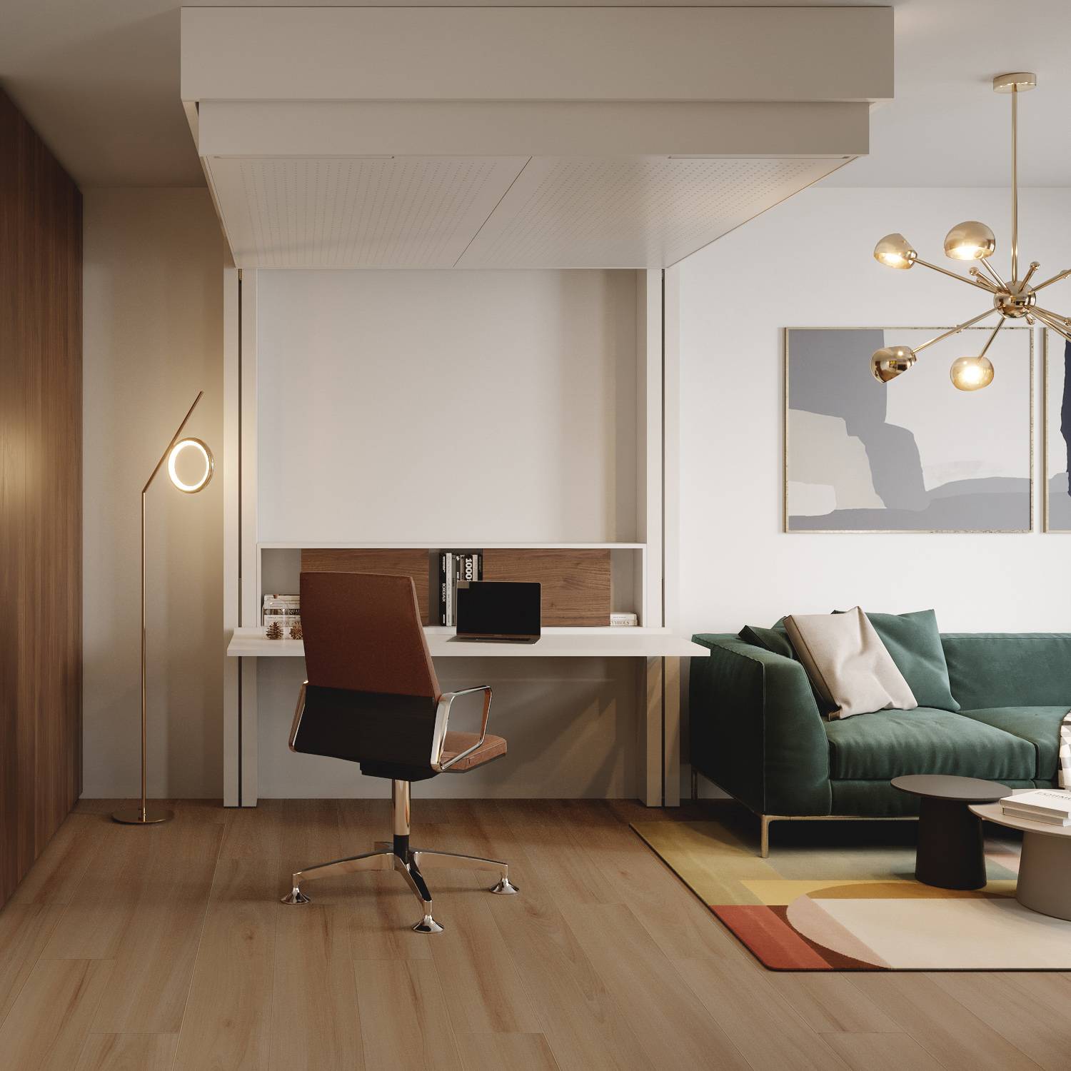 Lit escamotable au plafond de 160x200 avec montée et descente ELECTRIQUE pour un espace multifonctionnel adapté pleinement à la fois au télétravail et au repos en vente proche de Marseille 13