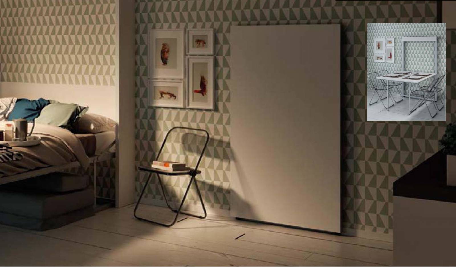 Modèle de table bureau escamotable le long d'un mur livrable à Paris dans le 75