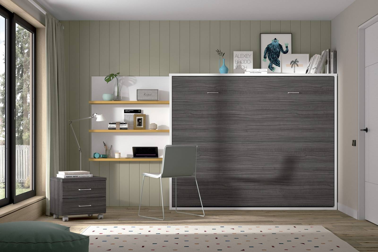 Lit escamotable horizontal avec pieds automatiques idéal couchage quotidien avec hauteur de matelas jusqu'à 25 cm dans petits espaces à Toulon 83