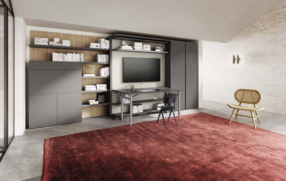 Meuble multifonction à Aix-en-Provence : Lit escamotable et bibliothèque avec bureau intégré