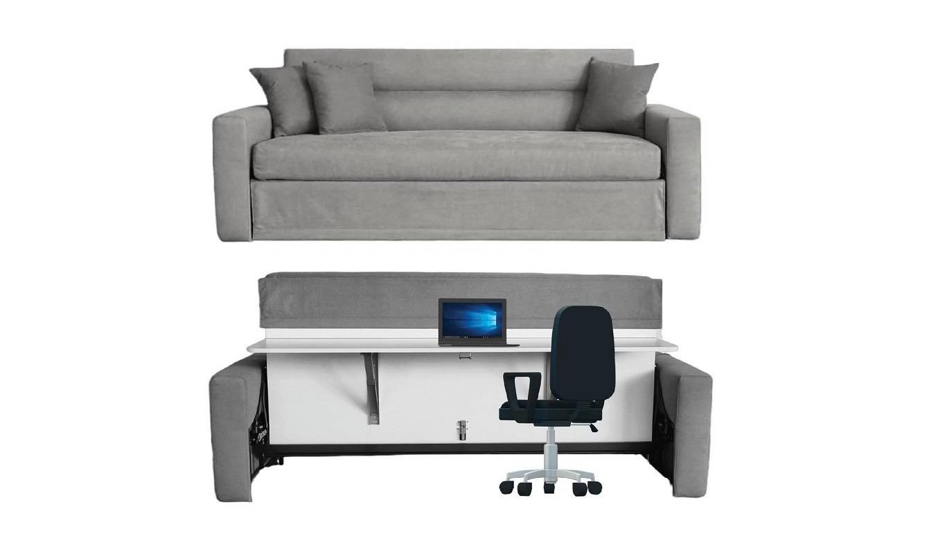 la solution gain de place pour combiner un grand canapé confortable et un espace de bureau de télétravail ou d'étudiant à Nice