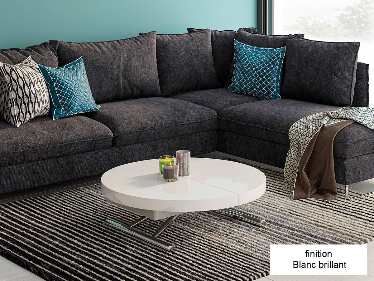 Table basse ronde relevable TOULON extensible avec 6 coloris, idéale pour dans un studio.