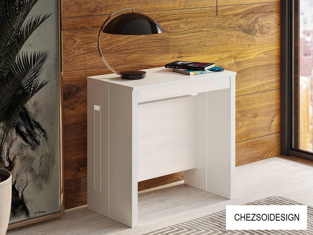 Table console SIX-FOURS extensible avec 3 allonges intégrées idéale pour un studio et 6 coloris au choix.