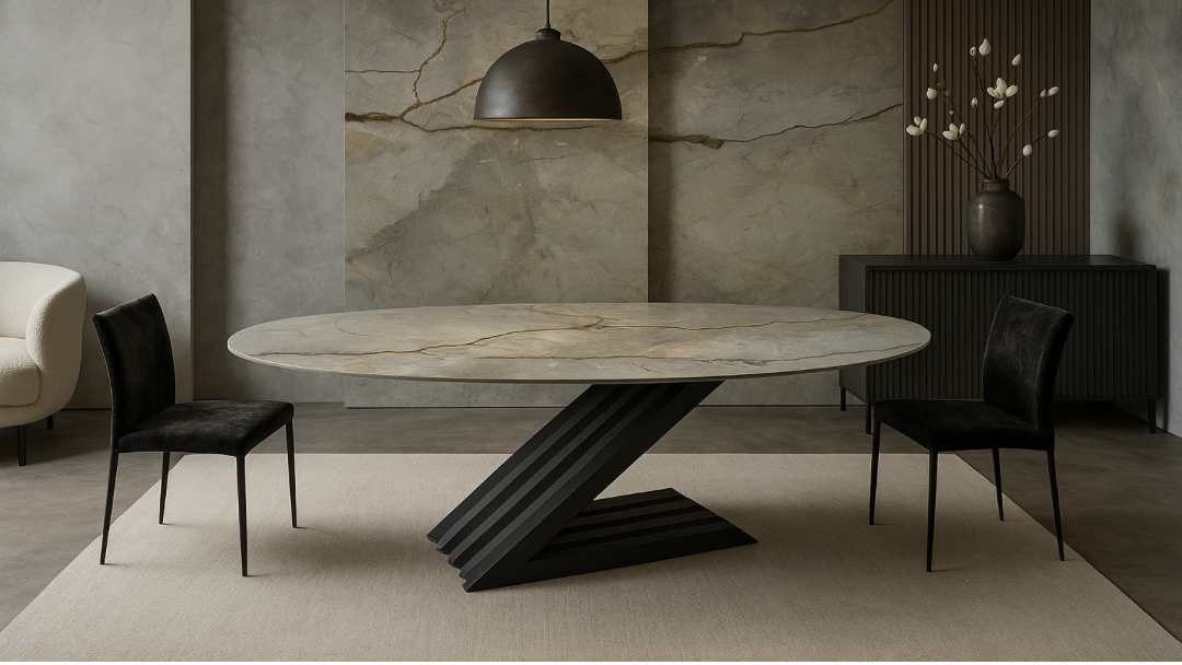 Table de repas en Céramique ou Dekton totalement personnalisable proposée proche de Toulon 83