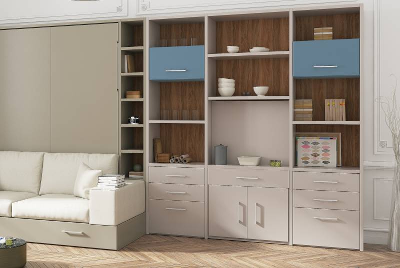 Table fonctionnelle MENTON intégrée dans un meuble haut avec fond. Meuble pour espace réduit vendu à côté de Villeneuve Loubet.