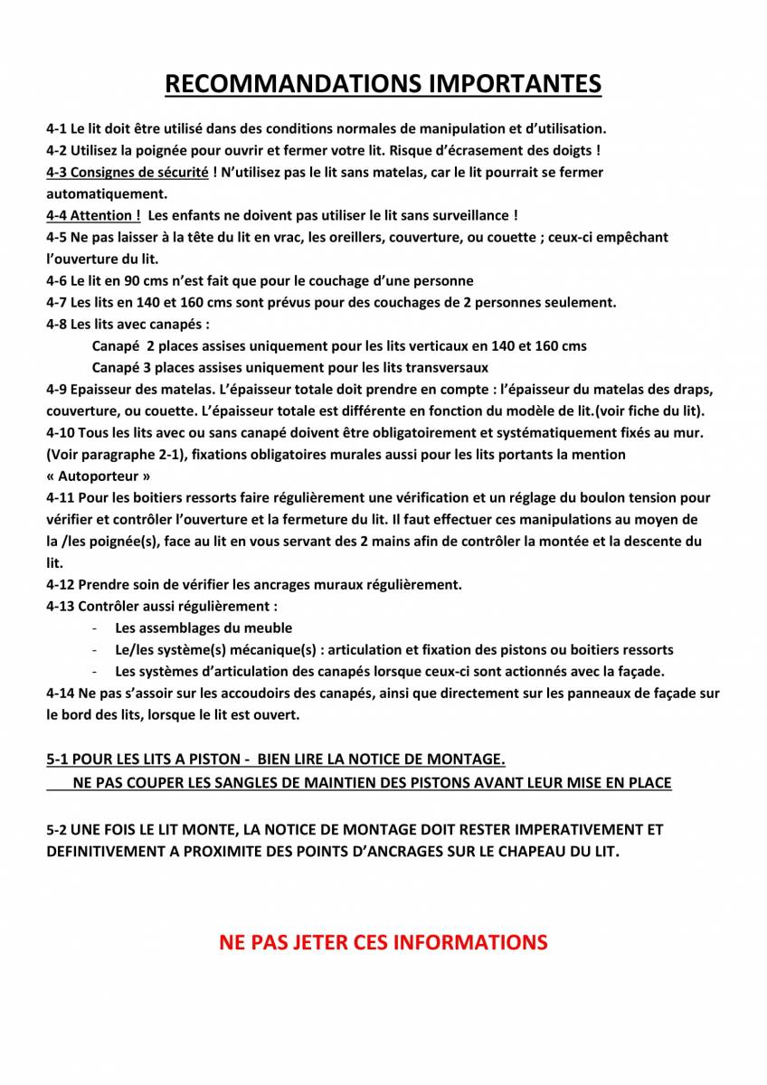 GARANTIES ET CONSEILS DU FABRICANT