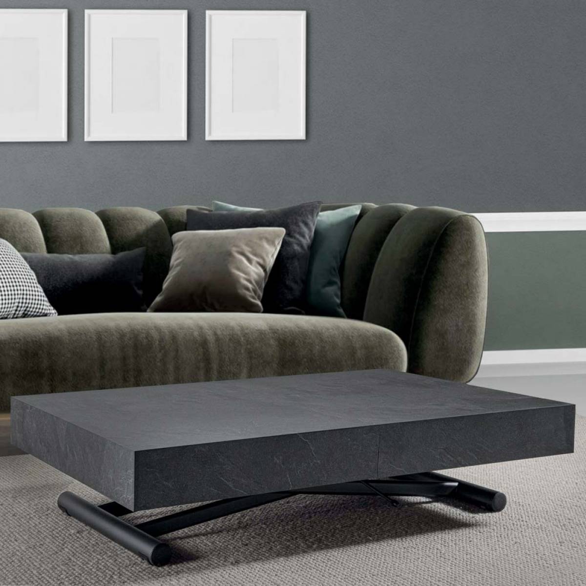 Table 120x80 modulable finitions effet ARDOISE/ANTHRACITE parfaite pour un studio ou un salon transformable en salle à manger proposée proche de CASSIS  