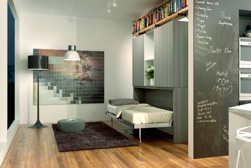 Exemple de lit escamotable une personne 90x200 cm avec espace bureau livrable à Montpellier dans l'Hérault