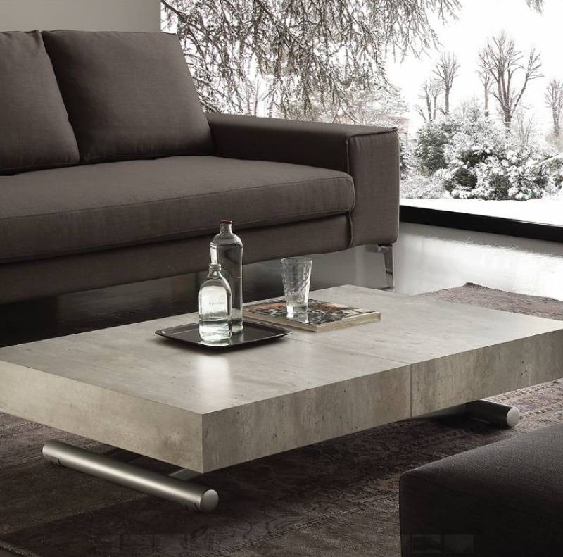 Table multifonction 120x80 relevable et extensible finitions façon BETON/ALU– 3 allonges incluses – Cassis et alentours